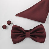 BURGUNDY TEXTURED BOW TIE SET